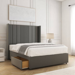 Bsspoke Charlotte Divan Bed Set Grey Plush Velvet With 54Inch Headboard & 2 Drawers Footend & No Mattress In All Sizes - thumbnail 1