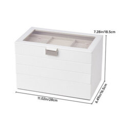Living And Home 4-Layer Elegant White Faux Leather Stackable Storage Jewellery Box With Transparent Lid And Velvet Lining - thumbnail 8