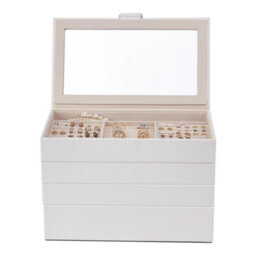 Living And Home 4-Layer Elegant White Faux Leather Stackable Storage Jewellery Box With Transparent Lid And Velvet Lining - thumbnail 4