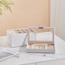 Living And Home 4-Layer Elegant White Faux Leather Stackable Storage Jewellery Box With Transparent Lid And Velvet Lining - thumbnail 1