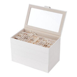 Living And Home 4-Layer Elegant White Faux Leather Stackable Storage Jewellery Box With Transparent Lid And Velvet Lining - thumbnail 3