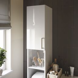 Veleka Gloss White Single Freestanding Bathroom Cabinet (H)180Cm (W)27.5Cm - thumbnail 6