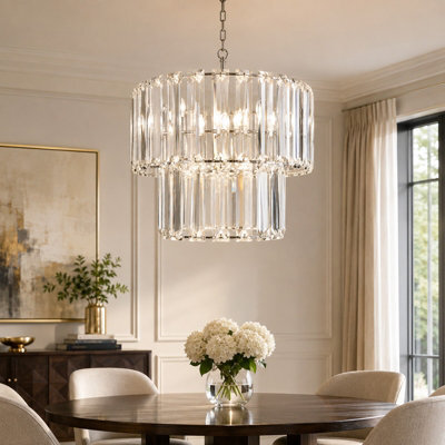 2 Tier Clear Crystal Effect Pendant Lampshade, Elegant Modern Ceiling Light Shade - image 1