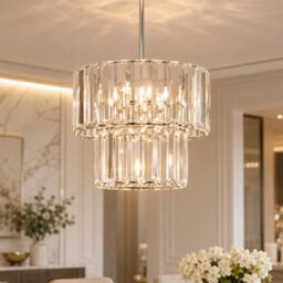 2 Tier Clear Crystal Effect Pendant Lampshade, Elegant Modern Ceiling Light Shade - thumbnail 2