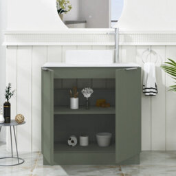 Royal Bathrooms Evora 800mm Sage Green Fluted Floor Standing Countertop Vanity Unit 2 Door With Art Basin - thumbnail 3