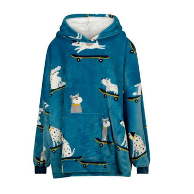 Urban Unique Skater Dogs Sherpa Fleece Hoodie Blanket/throw Blue Oversized - image 1