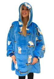 Urban Unique Skater Dogs Sherpa Fleece Hoodie Blanket/throw Blue Oversized - thumbnail 3
