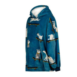 Urban Unique Skater Dogs Sherpa Fleece Hoodie Blanket/throw Blue Oversized - thumbnail 5