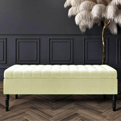 Safar 90Cm Ottoman Storage Bench - Plush Velvet Shoe Bench - Cream Lined Upholstery Storage Footstool - image 1