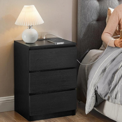 Songmics Nightstand Set, Dual Power Storage Units With Triple Drawers And Usb Ports, Ebony Black - image 1