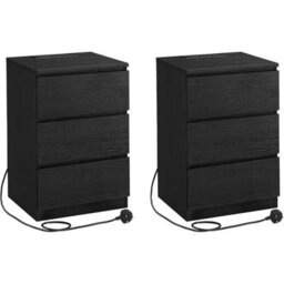 Songmics Nightstand Set, Dual Power Storage Units With Triple Drawers And Usb Ports, Ebony Black - thumbnail 8
