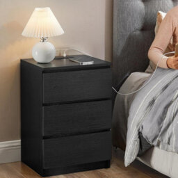 Songmics Nightstand Set, Dual Power Storage Units With Triple Drawers And Usb Ports, Ebony Black - thumbnail 1