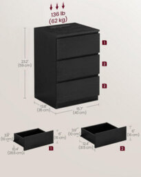 Songmics Nightstand Set, Dual Power Storage Units With Triple Drawers And Usb Ports, Ebony Black - thumbnail 2