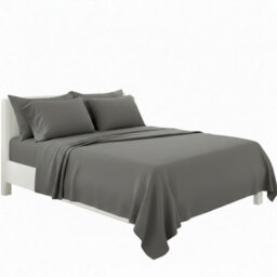 Plain Poly Cotton Easy Care Fitted Flat Sheet Matching Pillowcases Set Grey - thumbnail 2