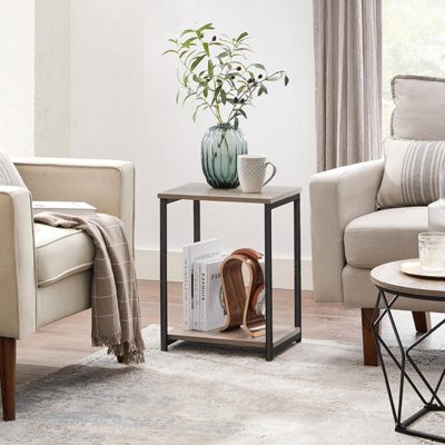 Songmics Metal Frame Side Table With Shelf, Industrial Bedside Storage, Living Room Furniture, Greige And Black - image 1