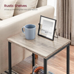 Songmics Metal Frame Side Table With Shelf, Industrial Bedside Storage, Living Room Furniture, Greige And Black - thumbnail 4