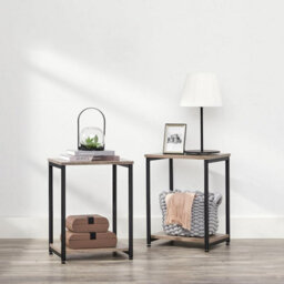 Songmics Metal Frame Side Table With Shelf, Industrial Bedside Storage, Living Room Furniture, Greige And Black - thumbnail 3