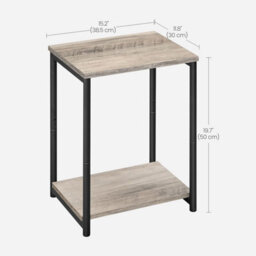 Songmics Metal Frame Side Table With Shelf, Industrial Bedside Storage, Living Room Furniture, Greige And Black - thumbnail 2
