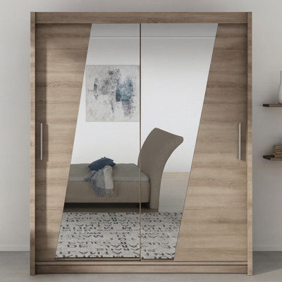 Westa Xiv 200Cm Sliding Door Wardrobe With Mirrors Modern Bedroom Storage With Hanging Rails And Shelves Truffle - image 1