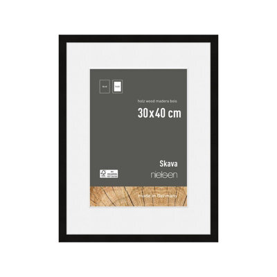 Nielsen Skava 30 X 40 Black Wooden Picture Frame With A4 Mount, Float Glass And Push/turn Clips - image 1