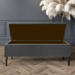 180Cm Paris Plain Ottoman Storage Bench -Naples Shoes Bench With Black Turned Wooden Legs - Dark Grey Upholstery Storage Footstool - thumbnail 2