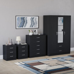Lassic Vida Designs Riano 4 Piece Bedroom Set (3 Drawer Bedside Chest, 5 Drawer Chest, 3 Door 2 Drawer Mirrored Wardrobe), Black - thumbnail 6