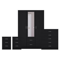Lassic Vida Designs Riano 4 Piece Bedroom Set (3 Drawer Bedside Chest, 5 Drawer Chest, 3 Door 2 Drawer Mirrored Wardrobe), Black - thumbnail 8