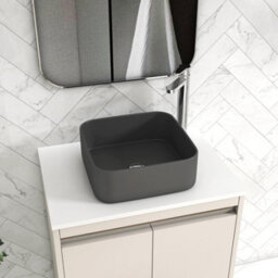 Royal Bathrooms Orion 600mm Warm Taupe Wall Hung Plain White Countertop Vanity Unit 2 Drawer With Art Square Basin & Chrome Accent Trim - thumbnail 5