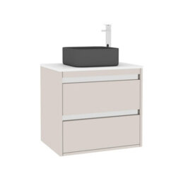 Royal Bathrooms Orion 600mm Warm Taupe Wall Hung Plain White Countertop Vanity Unit 2 Drawer With Art Square Basin & Chrome Accent Trim - thumbnail 6