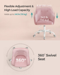 LEDREM Office Chair, Swivel Chair, Desk Chair, Makeup Vanity Chair, Adjustable Height, Armrests, 110 Kg Load, Velvet, Jelly Pink - thumbnail 7