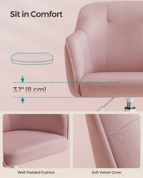 LEDREM Office Chair, Swivel Chair, Desk Chair, Makeup Vanity Chair, Adjustable Height, Armrests, 110 Kg Load, Velvet, Jelly Pink - thumbnail 5