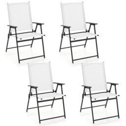 Gainoom 4Pcs Patio Folding Portable Dining Chairs Metal Frame Armrests Garden