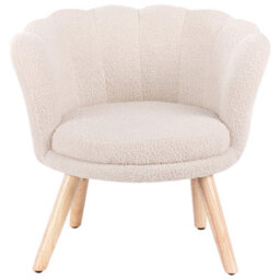 Wyld And Coco Kids Armchair Light Beige Bouclé Upholstery Shell Backrest Wooden Legs - thumbnail 5