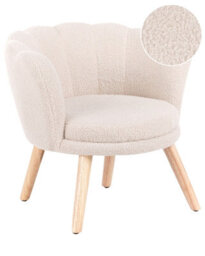 Wyld And Coco Kids Armchair Light Beige Bouclé Upholstery Shell Backrest Wooden Legs - thumbnail 2