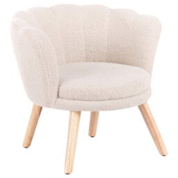 Wyld And Coco Kids Armchair Light Beige Bouclé Upholstery Shell Backrest Wooden Legs - thumbnail 3