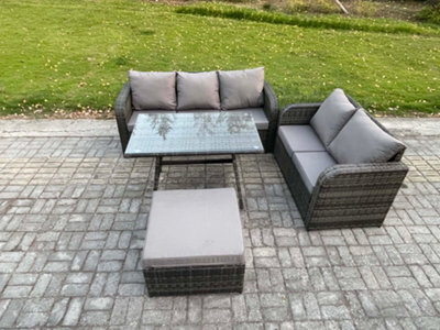 Fimous High Back Pe Rattan Sofa Set Outdoor Garden Furniture Dining Table Set Love Sofa 3 Seater Sofa Big Footstool - image 1