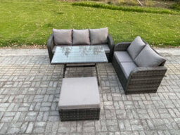 Fimous High Back Pe Rattan Sofa Set Outdoor Garden Furniture Dining Table Set Love Sofa 3 Seater Sofa Big Footstool - thumbnail 1