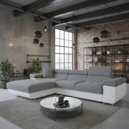 Torezio Mini L Shaped Sofa Bed With Adjustable Headrests Storage Dolfn Mechanism 280X170X70-90Cm White And Grey Left - thumbnail 1