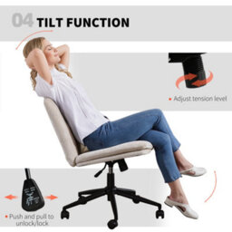 Homcom Criss Cross Chair With Wheels, Armless Wide Office Chair, Beige - thumbnail 7