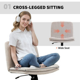 Homcom Criss Cross Chair With Wheels, Armless Wide Office Chair, Beige - thumbnail 4