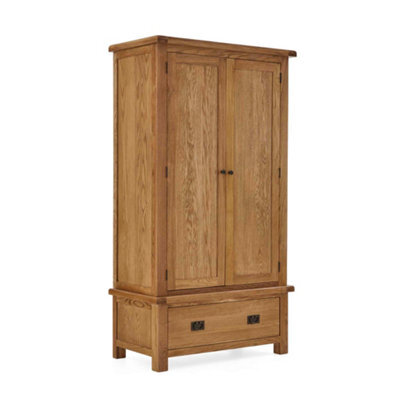 Zelah Oak Double Wardrobe With Drawer - By Roseland Furniture - image 1