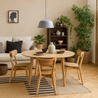 Wyld Haus Krakow 4-Seater Round Dining Set Natural Oak Effect - image 1