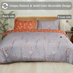Aspire Homeware Printed Microfiber Duvet Cover Set, Rust Flower Reversible, Super King, (L)220Cm X (W)260Cm - thumbnail 2