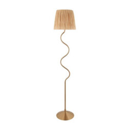 Luminosa Lighting Luminosa Wriggle Floor Lamp With Tapered Shade Brushed Aged Brass Plate, Natural Raffia, 1X E27 - thumbnail 7