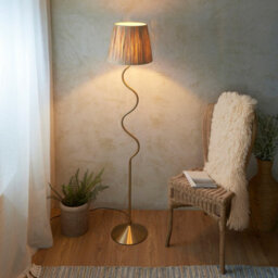 Luminosa Lighting Luminosa Wriggle Floor Lamp With Tapered Shade Brushed Aged Brass Plate, Natural Raffia, 1X E27 - thumbnail 3