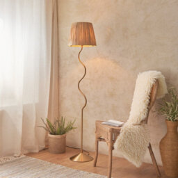 Luminosa Lighting Luminosa Wriggle Floor Lamp With Tapered Shade Brushed Aged Brass Plate, Natural Raffia, 1X E27 - thumbnail 2