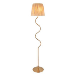 Luminosa Lighting Luminosa Wriggle Floor Lamp With Tapered Shade Brushed Aged Brass Plate, Natural Raffia, 1X E27