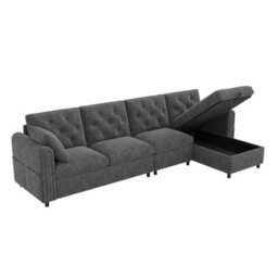 Merax L-Shaped Sectional Sofa, 4-Seater Corner Sofa With Reversible Storage Chaise & Magazine Pockets, Grey - thumbnail 9