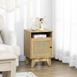 Wyld Haus Vini Raba Compact Natural Wood-Effect Bedside Table With Rattan Drawer And Door 39W X 35D X 60H Cm - thumbnail 3