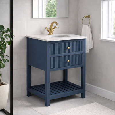 Plum&clay Harper Ribbed Blue Freestanding Vanity Unit & Basin Set (W)600mm - image 1